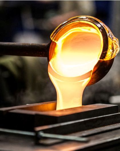 Pouring Melted Glass into Graphite Mold